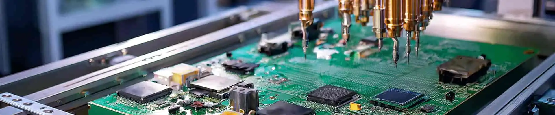 SMD machines assembling a PCB in a modern SMT production line